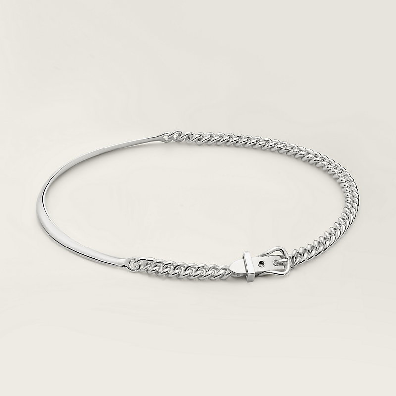 Boucle Sellier Inflexible necklace, small model - Silver | Hermès